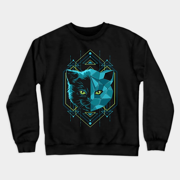 Cat Head Geometry Crewneck Sweatshirt by fooart